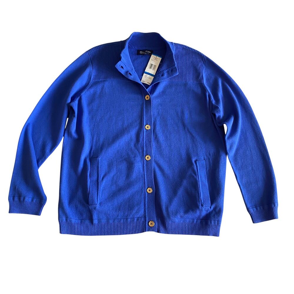 Jones New York : NEW $84 Ribbed Collar Button Cardigan Sweater Seaport Blue : 1X